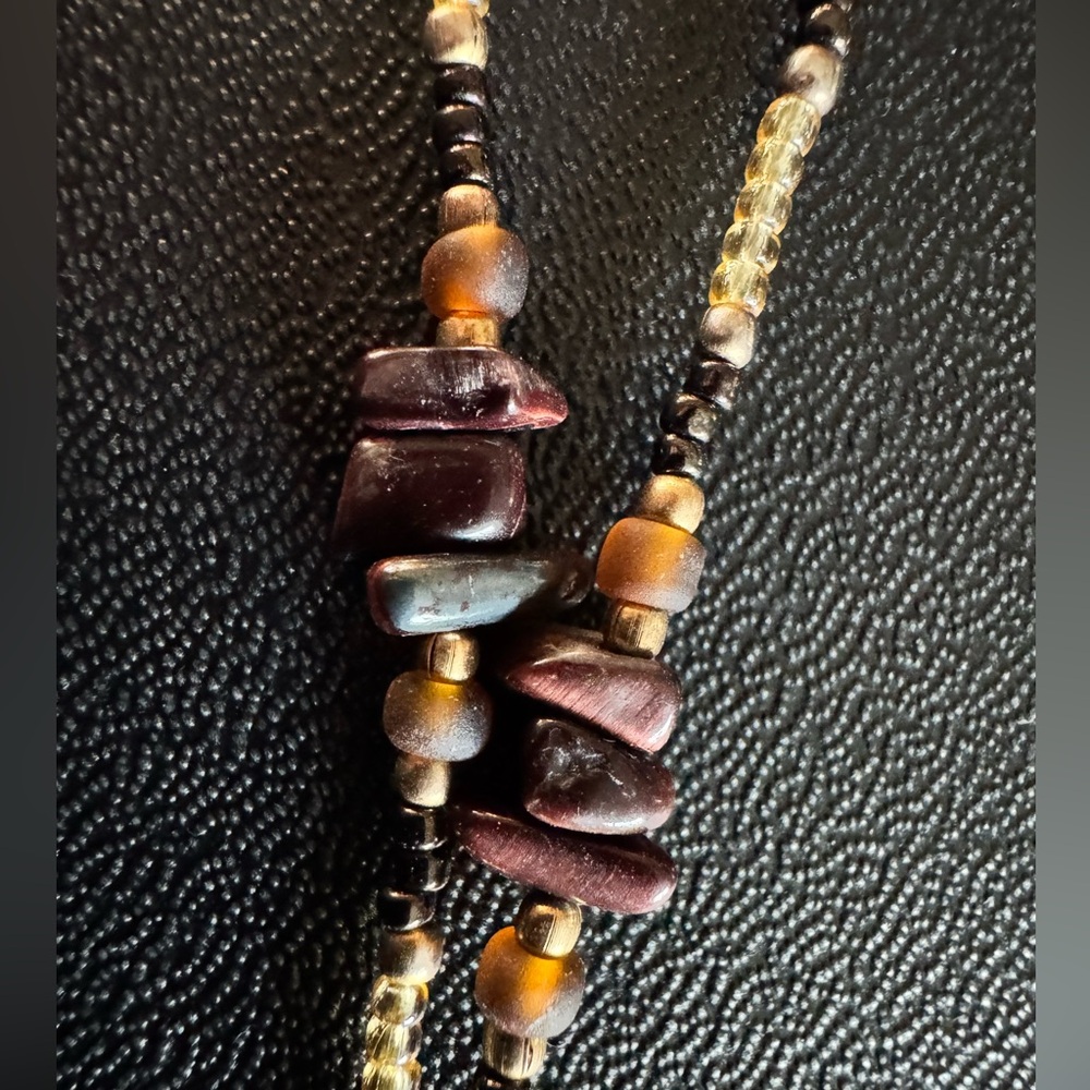 Moss Agate & Red Tiger Eye Fringe Necklace – Boho Tribal Statement - Picture 6 of 9